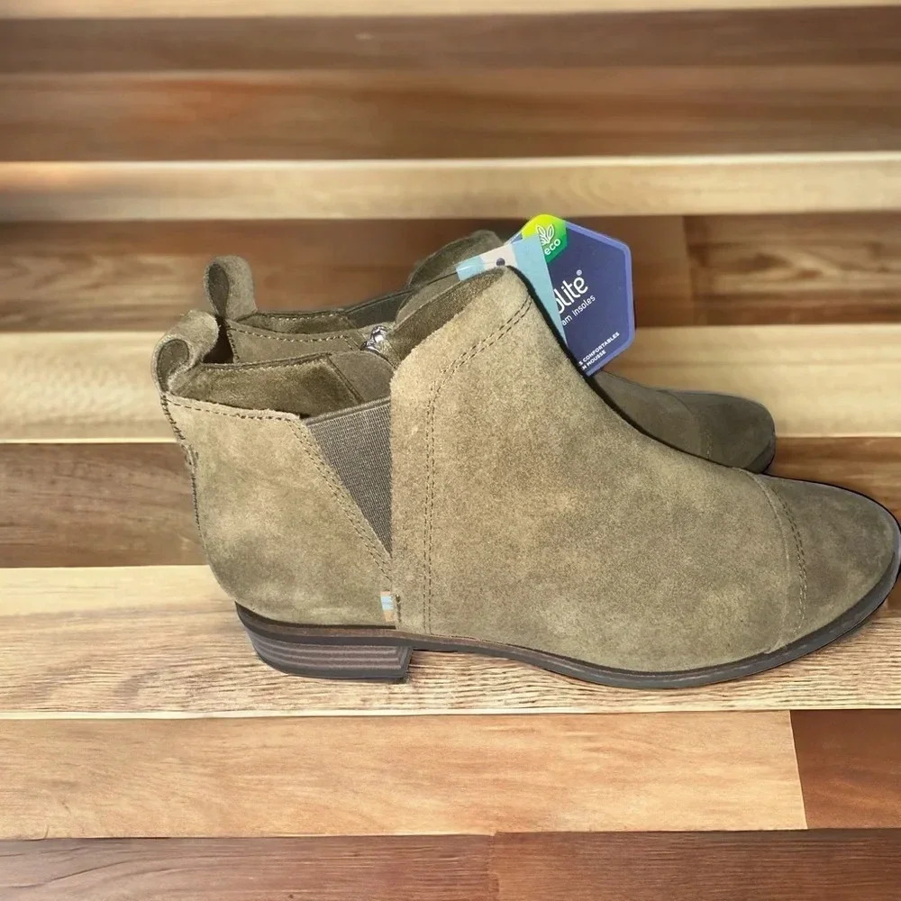 🆕 Toms Reese Taupe Military Olive Suede Ankle Boot size 7.5 - Picture 4 of 11